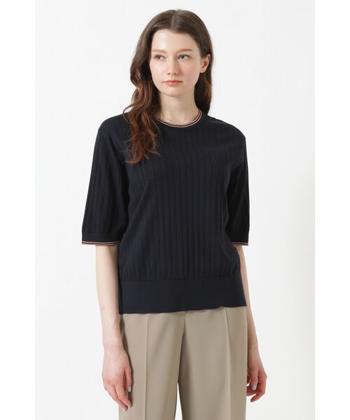 DAKS / ダックス その他 | JOHN SMEDLEY FOR DAKSコットン 配色ライン 半袖リブニット（ネイビー）