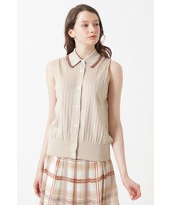 JOHN SMEDLEY FOR DAKSコットン 配色襟付きノースリーブニット
