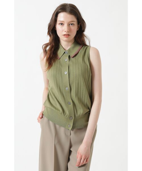DAKS / ダックス その他 | JOHN SMEDLEY FOR DAKSコットン 配色襟付きノースリーブニット（シーグラス）