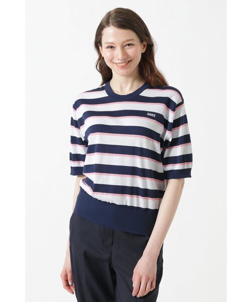 DAKS / ダックス その他 | JOHN SMEDLEY FOR DAKSコットン配色ボーダー半袖ニット（サックスブルー）