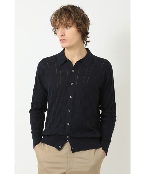 DAKS / ダックス その他 | JOHN SMEDLEY FOR DAKSコットン アイレットチェック前開き長袖ニット（ネイビー）