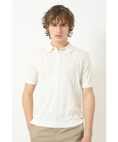 DAKS / ダックス その他 | JOHN SMEDLEY FOR DAKSコットン アイレットチェック襟付き半袖ニット(オフホワイト)