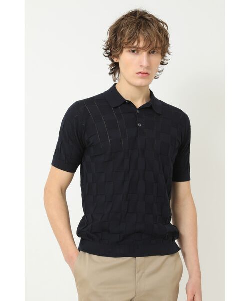 DAKS / ダックス その他 | JOHN SMEDLEY FOR DAKSコットン アイレットチェック襟付き半袖ニット(ネイビー)