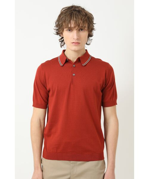 DAKS / ダックス その他 | JOHN SMEDLEY FOR DAKSコットン 配色ライン半袖ポロニット（バーガンディ）