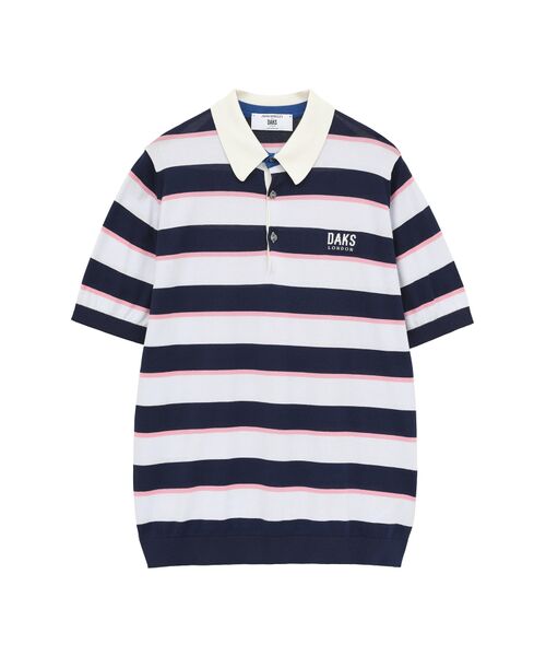 DAKS / ダックス その他 | JOHN SMEDLEY FOR DAKSコットン ロゴ刺繍ボーダー半袖ポロニット（サックスブルー）