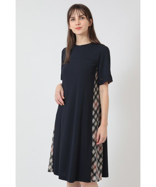 DAKS / ダックス ドレス | チェックプリントコンビワンピース（89/ネイビー）