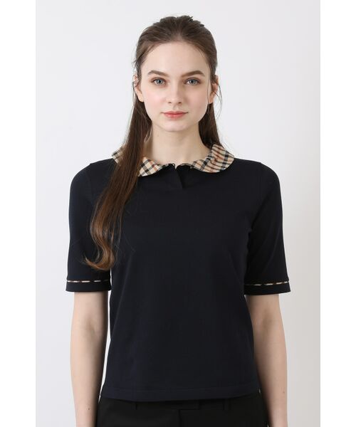 DAKS / ダックス その他トップス | チェック襟付きニット(半袖)(89/ネイビー)