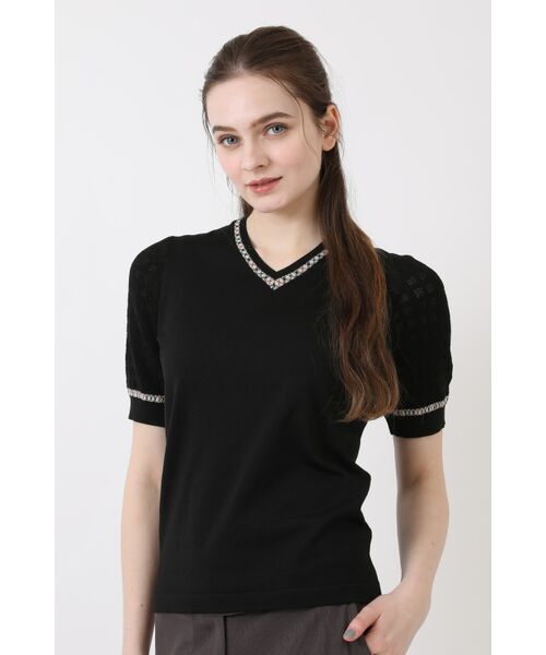 DAKS / ダックス その他トップス | チェックラインVネックニット(半袖)(10/ブラック)