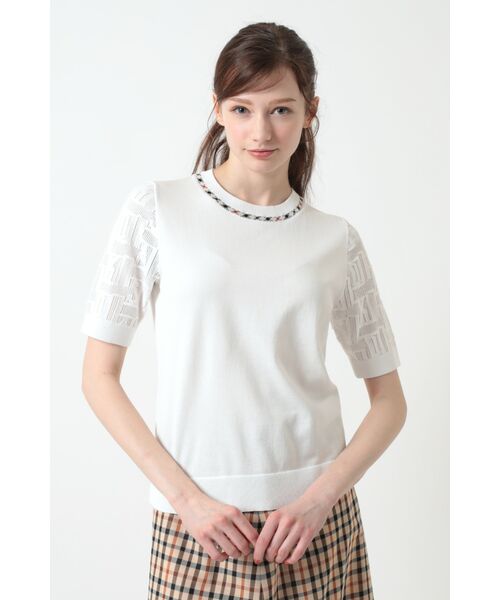 DAKS / ダックス その他トップス | ロゴ メッシュ スリーブ ニットプルオーバー（オフホワイト）