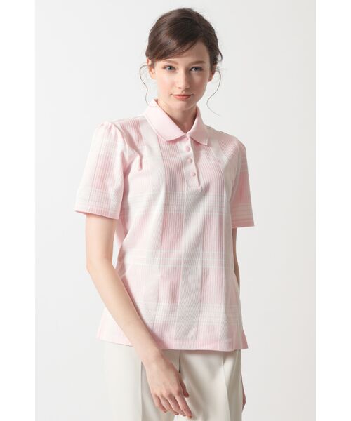 DAKS / ダックス  | [DAKS GOLF] チェックジャカード半袖カラーTシャツ（ピンクチェック）