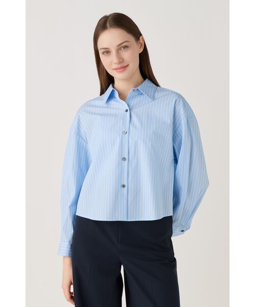 DAKS / ダックス シャツ・ブラウス | コットンストライプクロップドシャツ（サックスブルー）