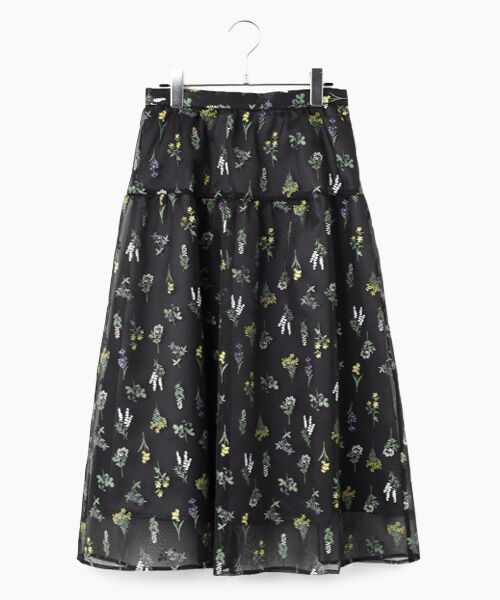 Dear Princess / ディア プリンセス ミニ・ひざ丈スカート | ボタニカルプリント　ティアードスカート（ブラック）