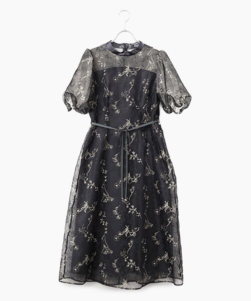 Dear Princess / ディア プリンセス ミニ丈・ひざ丈ワンピース | オーガンジープリント　ワンピース　（ブラック）
