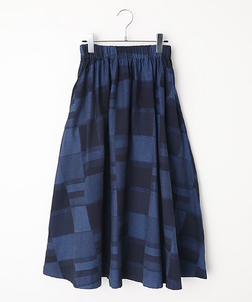 Denim Denim Denim / デニム デニム デニム デニムスカート | パッチワーク風ジャガードスカート（ブルー）