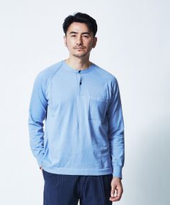 シルク/コットン ポケット付き ヘンリーネック 長袖Tシャツ