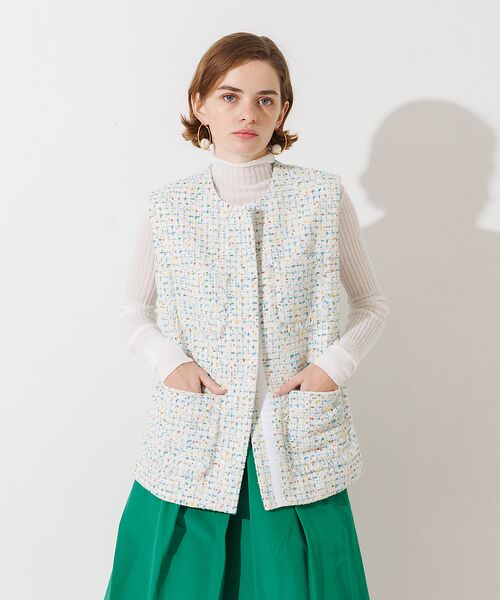 DESIGNWORKS / デザインワークス ベスト | スパンコールツィードジレ（ホワイト系その他1）