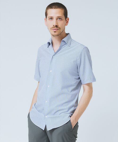 DESIGNWORKS/デザインワークス 【DotAir】2WAY 半袖 サッカーシャツ / 軽量 / 防シワ / 吸水速 ブルー 44 DESIGNWORKS/デザインワークス 【DotAir】2WAY 半袖 サッカーシャツ / 軽量 / 防シワ / 吸水速 ブルー 44