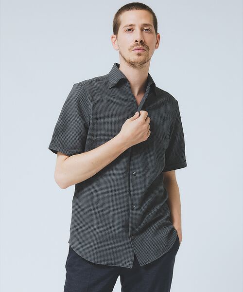 DESIGNWORKS/デザインワークス 【DotAir】2WAY 半袖 サッカーシャツ / 軽量 / 防シワ / 吸水速 チャコールグレー 48 DESIGNWORKS/デザインワークス 【DotAir】2WAY 半袖 サッカーシャツ / 軽量 / 防シワ / 吸水速 チャコールグレー 48