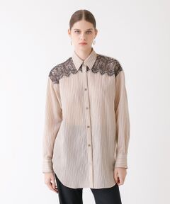 DESIGNWORKS / デザインワークス シャツ・ブラウス | レース付きストライプ柄ロングシャツ