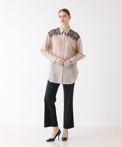 DESIGNWORKS / デザインワークス シャツ・ブラウス | レース付きストライプ柄ロングシャツ | 詳細1
