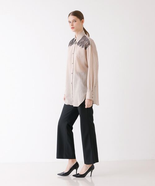 DESIGNWORKS / デザインワークス シャツ・ブラウス | レース付きストライプ柄ロングシャツ | 詳細2