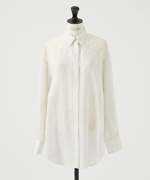 DESIGNWORKS / デザインワークス シャツ・ブラウス | レース付きストライプ柄ロングシャツ | 詳細7