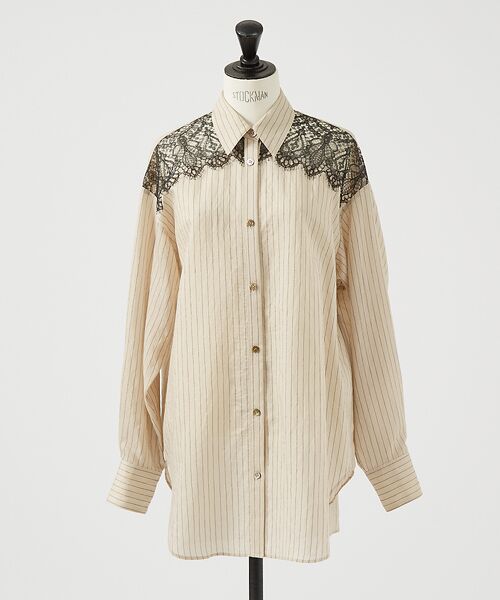 DESIGNWORKS / デザインワークス シャツ・ブラウス | レース付きストライプ柄ロングシャツ | 詳細15
