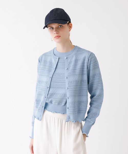 FOXEY☆超美品☆リネン素材透かし編みカーディガンボレロ　38 FOXEY☆超美品☆リネン素材透かし編みカーディガンボレロ 38