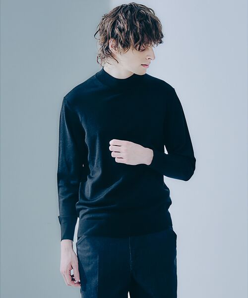 DESIGNWORKS/デザインワークス シルク モックネック プルオーバーニット ブラック 46 DESIGNWORKS/デザインワークス シルク モックネック プルオーバーニット ブラック 46