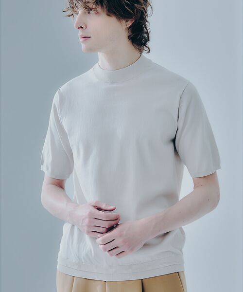 DESIGNWORKS/デザインワークス ハイツイスト モックネック 半袖ニット アイボリー 46 DESIGNWORKS/デザインワークス ハイツイスト モックネック 半袖ニット アイボリー 46