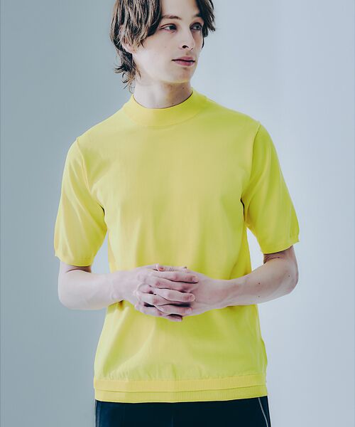DESIGNWORKS/デザインワークス ハイツイスト モックネック 半袖ニット イエロー 48 DESIGNWORKS/デザインワークス ハイツイスト モックネック 半袖ニット イエロー 48