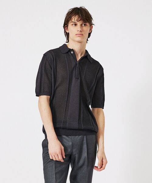 DESIGNWORKS/デザインワークス 和紙ミックス ポロシャツ チャコールグレー 46 DESIGNWORKS/デザインワークス 和紙ミックス ポロシャツ チャコールグレー 46