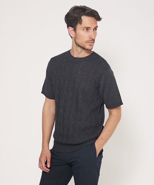 DESIGNWORKS/デザインワークス 和紙 ヘリンボーンニット Tシャツ チャコールグレー 46 DESIGNWORKS/デザインワークス 和紙 ヘリンボーンニット Tシャツ チャコールグレー 46