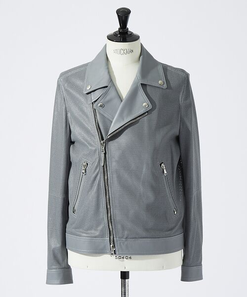 DESIGNWORKS / デザインワークス レザーブルゾン・ジャケット | EMMETI / エンメティ GABRIELE スクエア パンチング ダブルライ | 詳細1