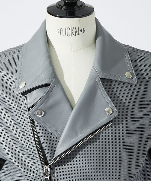 DESIGNWORKS / デザインワークス レザーブルゾン・ジャケット | EMMETI / エンメティ GABRIELE スクエア パンチング ダブルライ | 詳細5