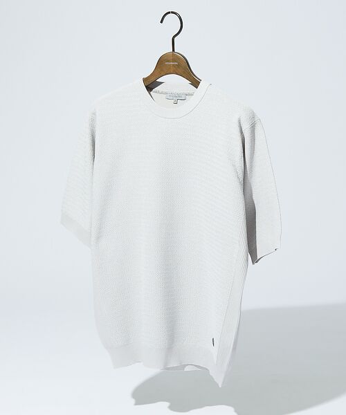 DESIGNWORKS / デザインワークス Tシャツ | 【セットアップ対応】ヘリンボーン サマーニット Tシャツ(ライトグレー)