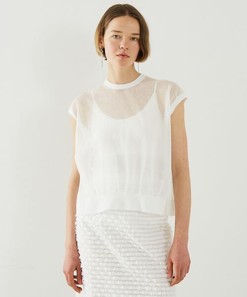 DESIGNWORKS / デザインワークス ニット・セーター | リネン混シアーバックギャザープルオーバー | 詳細1