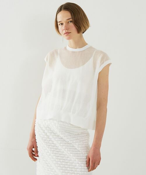 DESIGNWORKS / デザインワークス ニット・セーター | リネン混シアーバックギャザープルオーバー | 詳細2