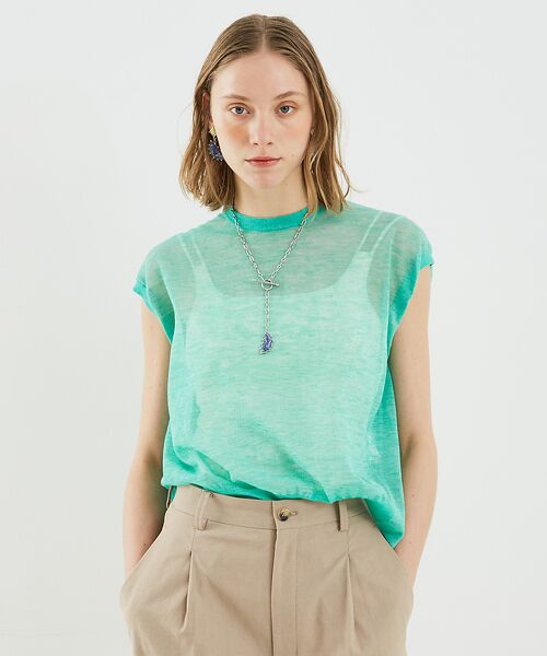 DESIGNWORKS / デザインワークス ニット・セーター | リネン混シアーバックギャザープルオーバー | 詳細9