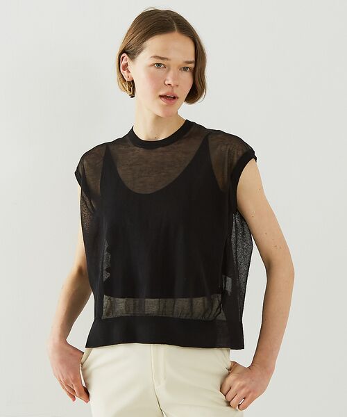 DESIGNWORKS / デザインワークス ニット・セーター | リネン混シアーバックギャザープルオーバー | 詳細13