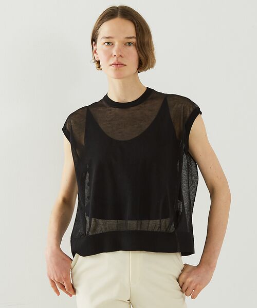 DESIGNWORKS / デザインワークス ニット・セーター | リネン混シアーバックギャザープルオーバー | 詳細14