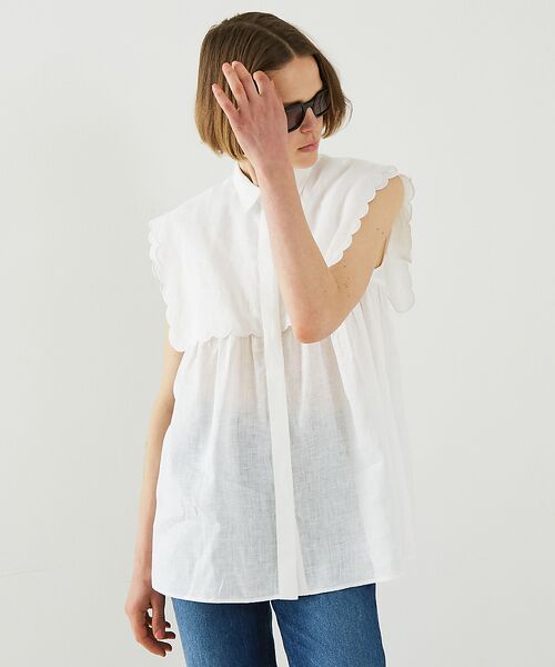 DESIGNWORKS / デザインワークス シャツ・ブラウス | リネンスカラップノースリーブシャツ | 詳細3