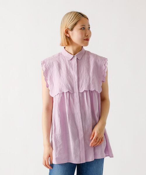 DESIGNWORKS / デザインワークス シャツ・ブラウス | リネンスカラップノースリーブシャツ | 詳細18