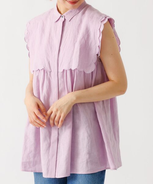 DESIGNWORKS/デザインワークス リネンスカラップノースリーブシャツ ラベンダー 38 DESIGNWORKS/デザインワークス リネンスカラップノースリーブシャツ ラベンダー 38