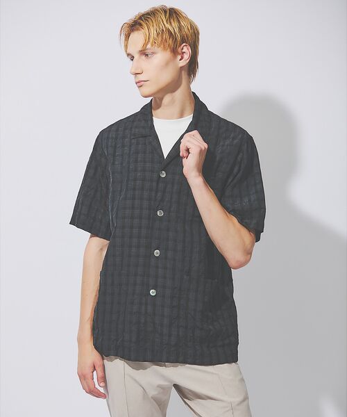 DESIGNWORKS/デザインワークス 【超軽量】シアー オープンカラー チェックシャツ スミクロ 46 DESIGNWORKS/デザインワークス 【超軽量】シアー オープンカラー チェックシャツ スミクロ 46