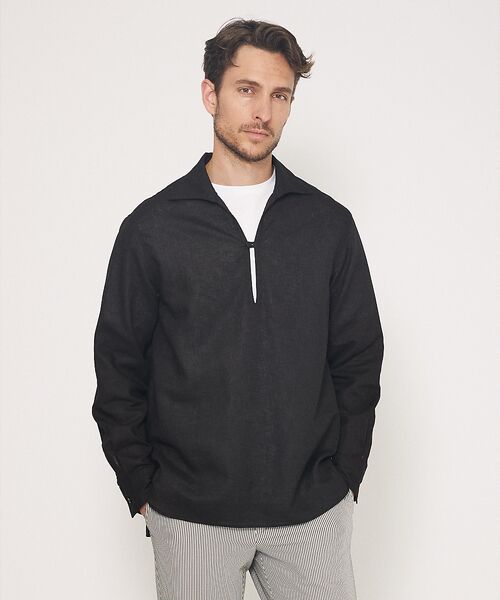 DESIGNWORKS/デザインワークス 【アイリッシュリネン】 ワンピースカラー プルオーバーシャツ ブラック 48 DESIGNWORKS/デザインワークス 【アイリッシュリネン】 ワンピースカラー プルオーバーシャツ ブラック 48