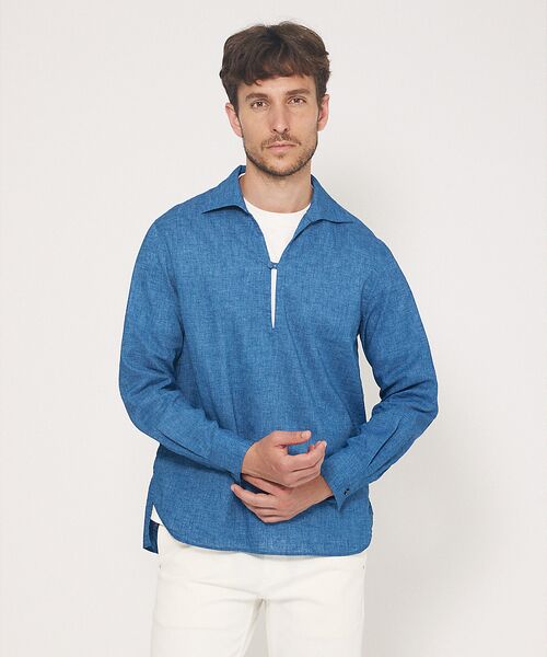 DESIGNWORKS / デザインワークス シャツ・ブラウス | 【アイリッシュリネン】 ワンピースカラー プルオーバーシャツ(インディゴ)