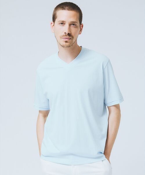 ハイツイスト】天竺 カットオフ VネックTシャツ / 接触冷感