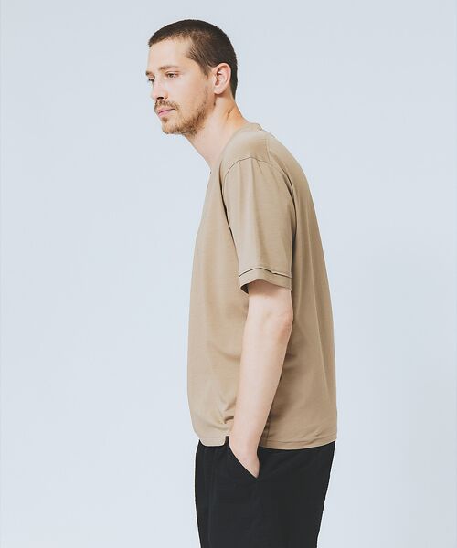 45R リネン天竺のカットワークテントTシャツ ハイツイスト】天竺 カットオフ VネックTシャツ / 接触冷感