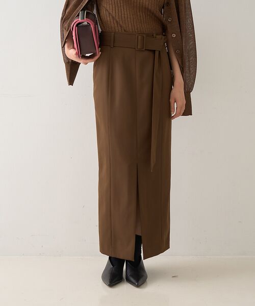 DESIGNWORKS / デザインワークス ロング・マキシ丈スカート | フロントスリット切替えベルテッドロングスカート | 詳細10